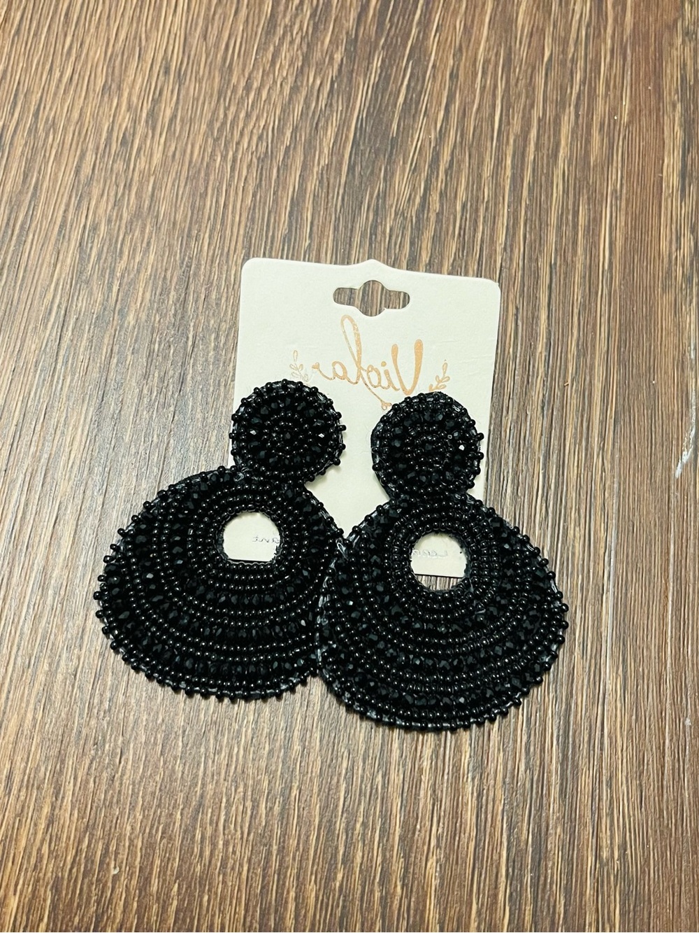 Black Beaded Drop Earrings -